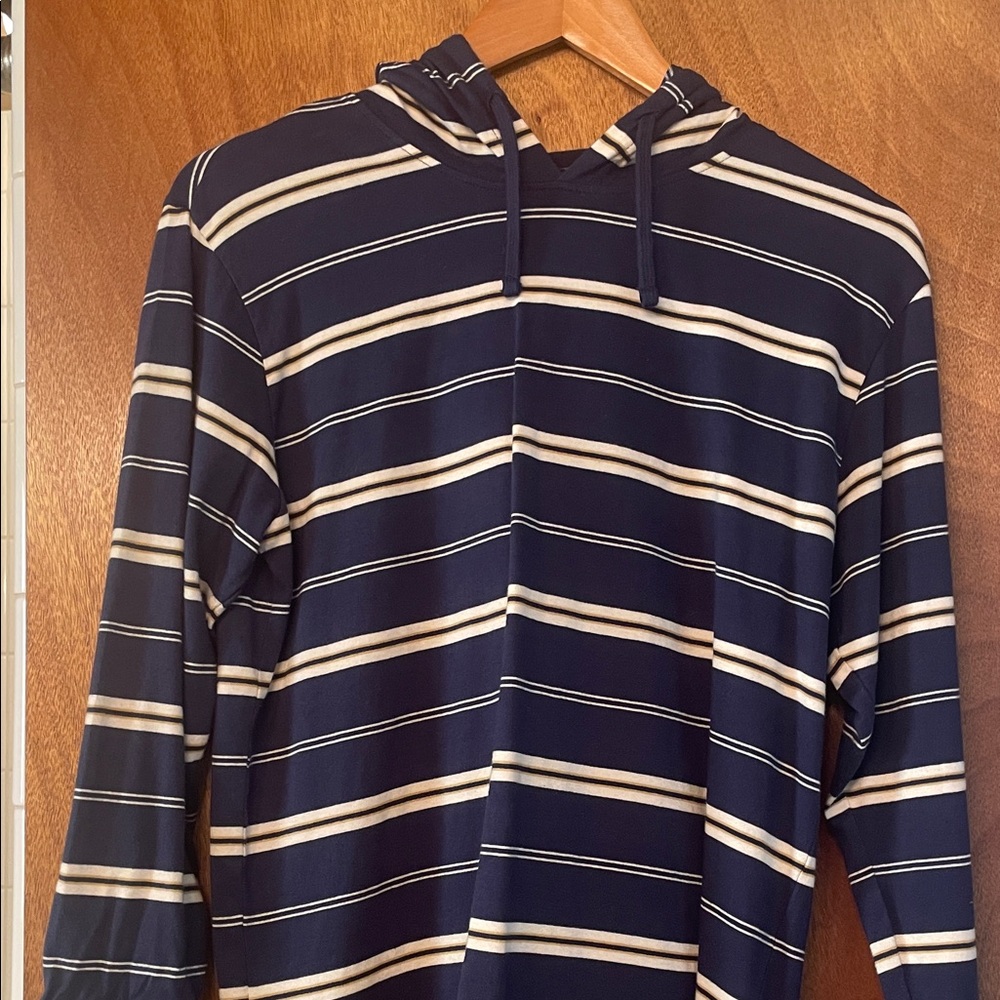 Katin Navy and White Striped Long Sleeve Tee with Hood 100% cotton Size MD 10-12